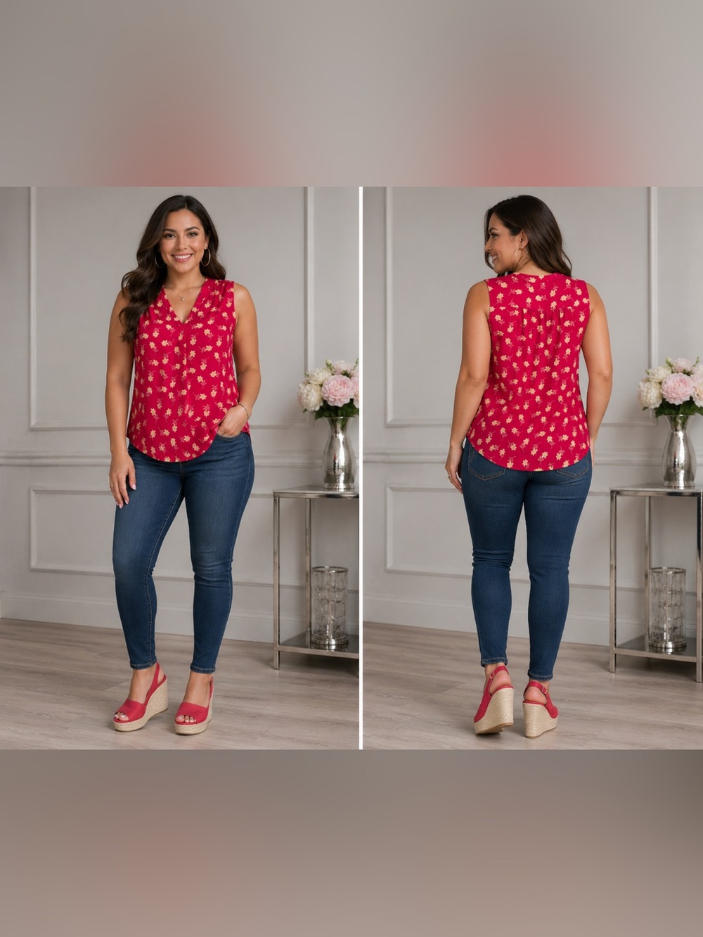 Vince Camuto Sleeveless V-Neck Floral Top